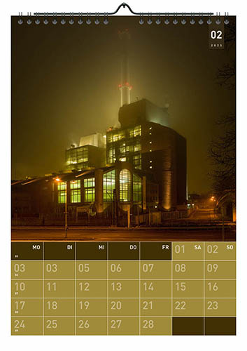 Kalender Karlsruhe 2024 Kalenderblatt Februar: Heizkraftwerk West am Karlsruher Rheinhafen