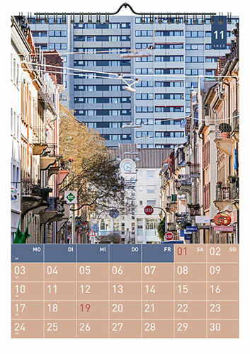 Kalender Karlsruhe 2024 Kalenderblatt November: Goehtestraße in Karlsruhe mit Blick auf die Scheffelstraße